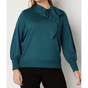 Worthington Woman's Extra Large Teal LS Tie Blouse